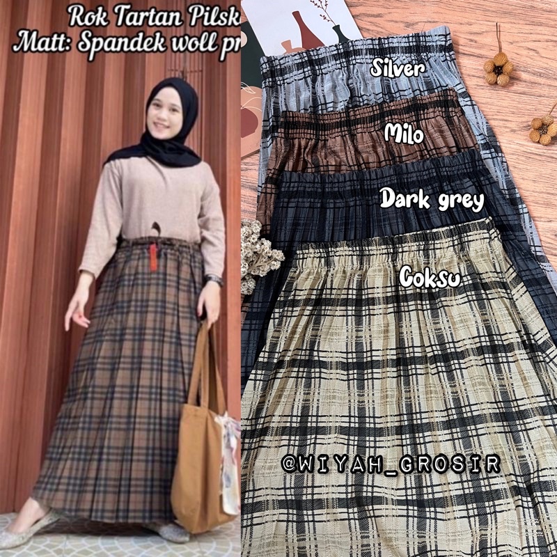 COD ROK TARTAN PLISKET PANJANG / ROK TARTAN JUMBO KOREAN STYLE / ROK BENTUK A / ROK SEMI WOLL