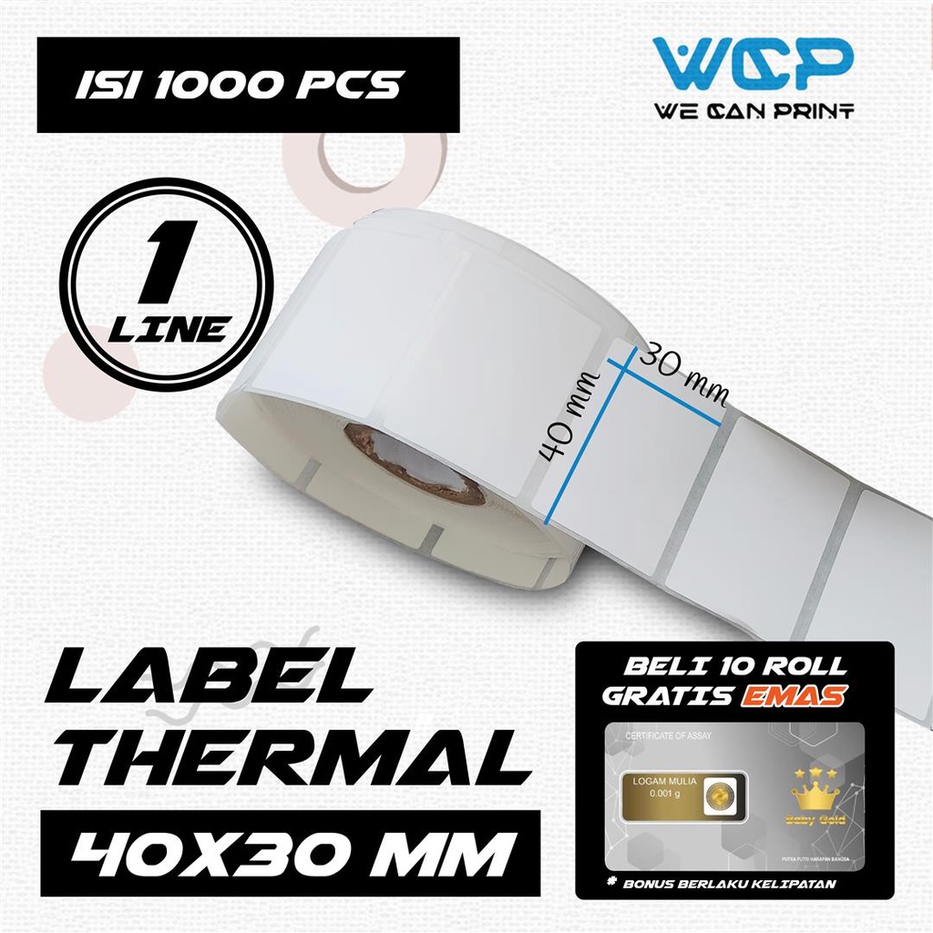 

Label Thermal 40x30mm - 40x30 - 40 x 30 mm (1 LINE) Kertas Sticker Receipt Printer Barcode Xprinter