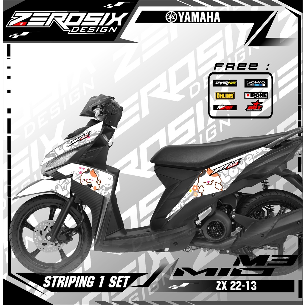 Sticker striping Mio M3 variasi stiker lis body terbaru Racing ZX 22 13 Kucing