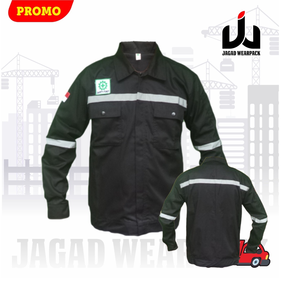 Wearpack Safety Katelpak Atasan Kemeja Kerja Potongan Lengan Panjang Baju Kerja HITAM POLOS