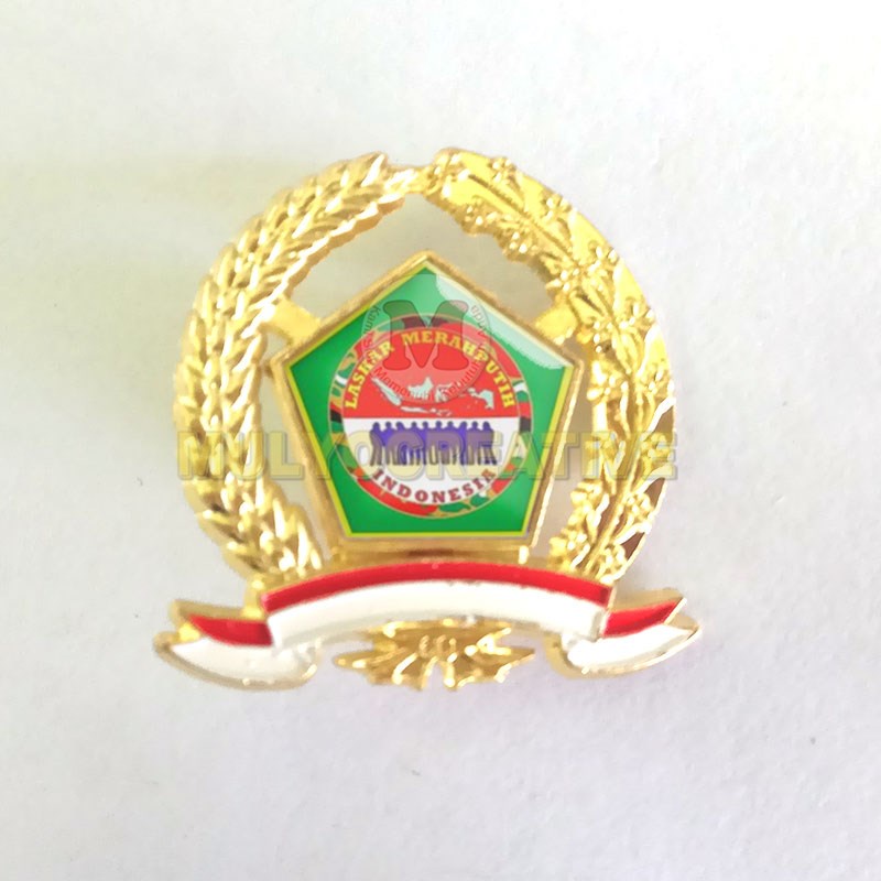 Pin LMPI - Logam Kuningan - Bentuk Padi Kapas Logo Laskar Merah Putih Indonesia