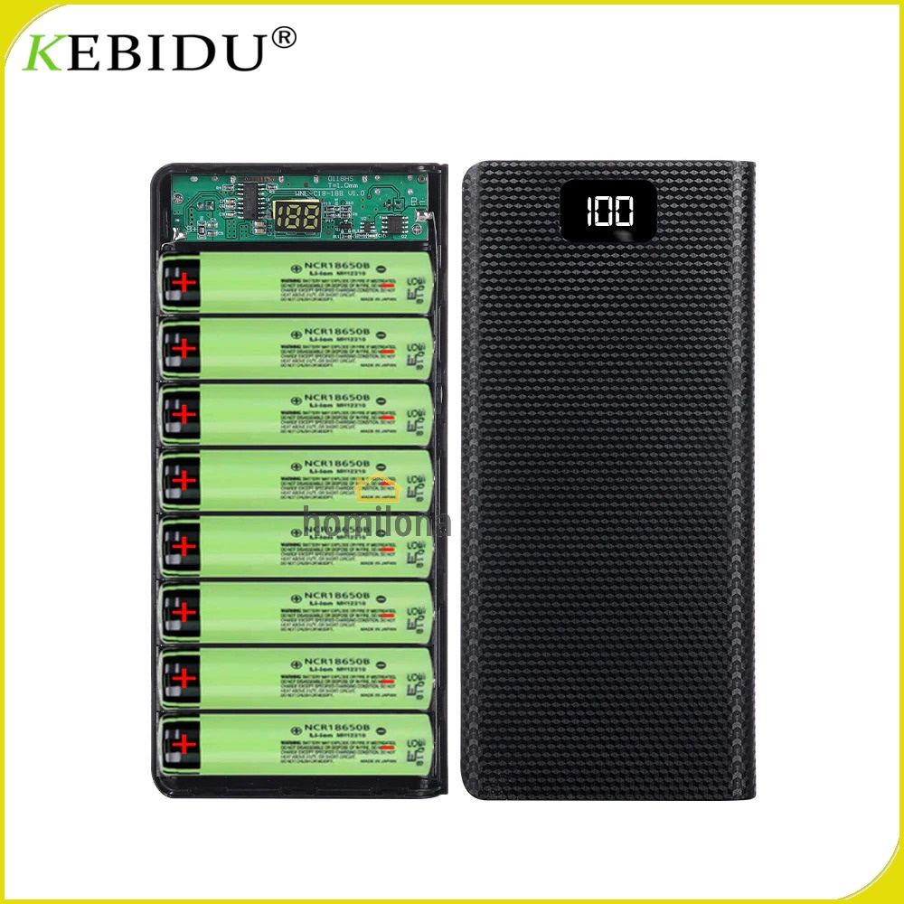 Power Bank Case USB Type C 8 x 18650 2 Port Kebidu DIY C18 Black