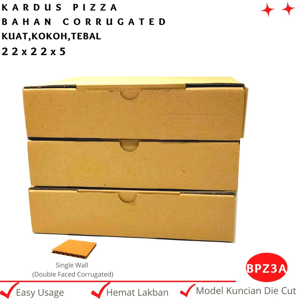 Kardus Pizza 22X22X5 Die Cut E-flute (BPZ3A-Corrugated)