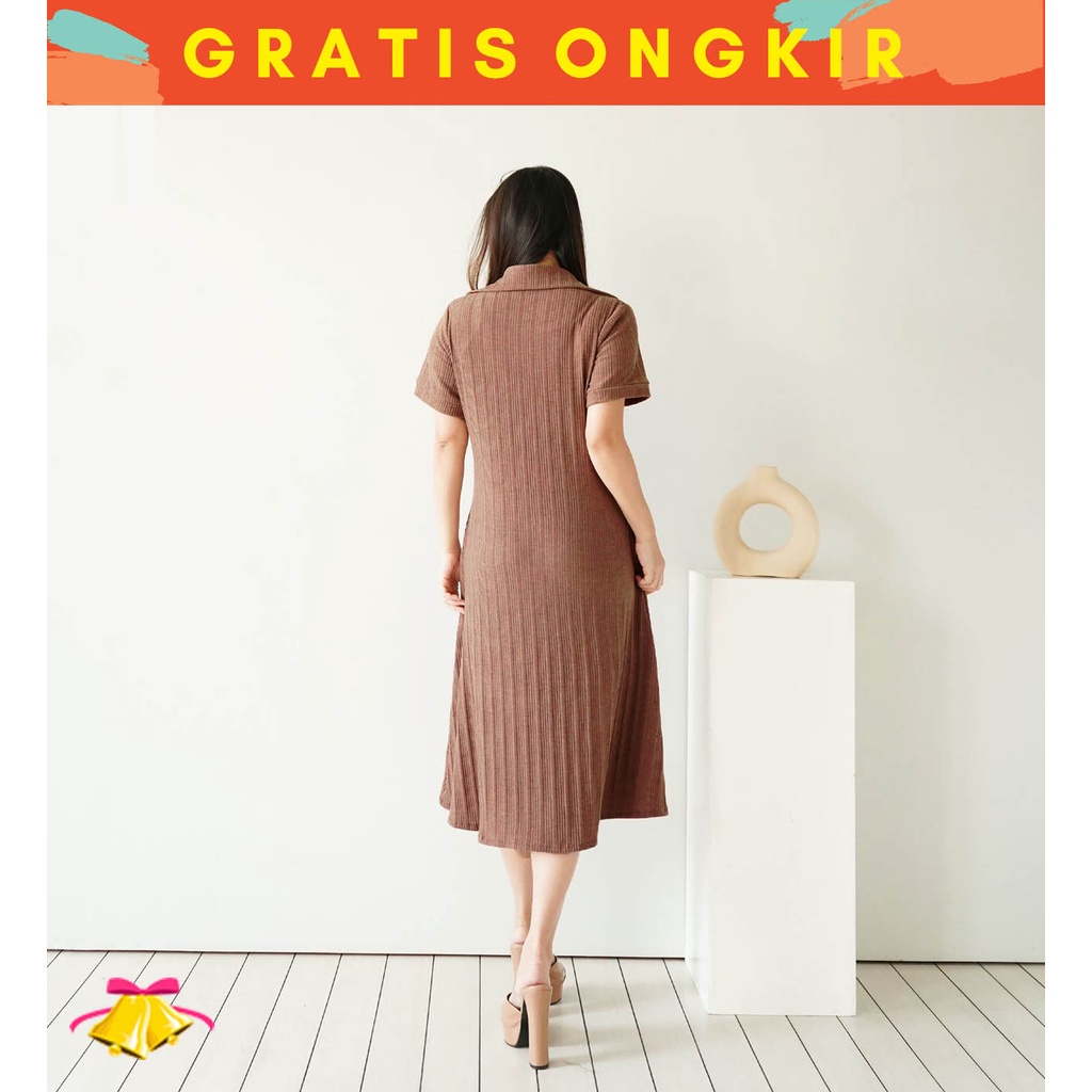 JXPLORE COTTONBELLS CASUAL DRESS WANITA ELYANA KNIT PLAID V MIDI (RM - D 4619)