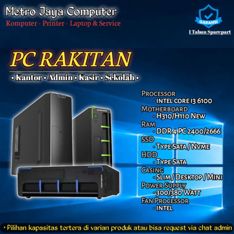 PC Desktop / Komputet Mini Rakitan Core i3 6100 Kasir / Admin / Office / Sekolah