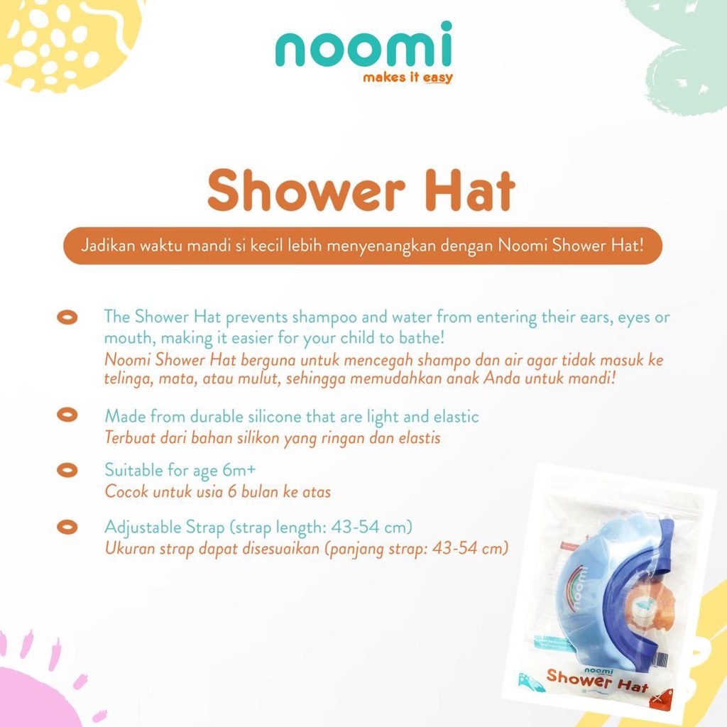 Noomi Shower Hat Topi Keramas Shampo Bayi Anti Air Waterproof Silikon / Topi Pelindung Kepala Anak / Topi Keramas Anak Bayi