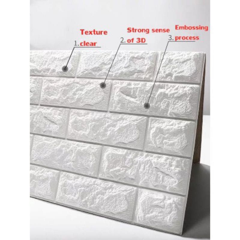 Wallpaper 3D Brick Foam Bata Putih 38cm X 77cm Wall Stiker Dinding Wall foam Ringan Anti Noda