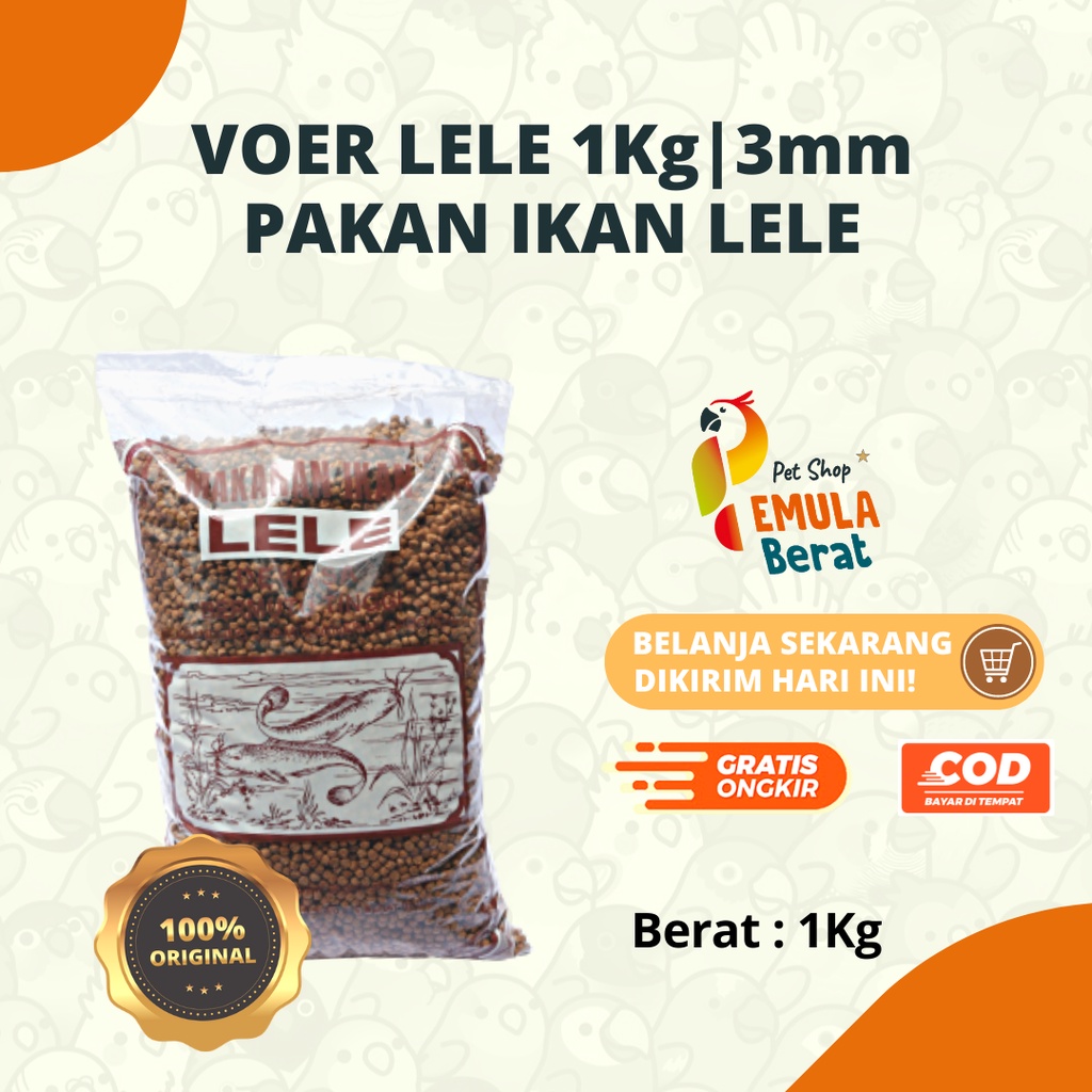 PAKAN IKAN VOER LELE BUTIRAN 3MM SEDANG KEMASAN NETTO 1KG VOER LELE PAKAN LELE MAKANAN LELE