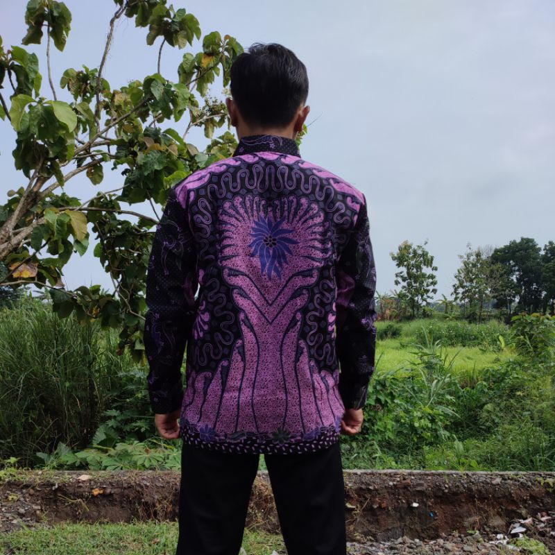 ADA ANAK SUKET SEGORO BATIK UNGU LILAC  kemeja batik pria lengan panjang terbaru ORIGINAL KEKINIAN