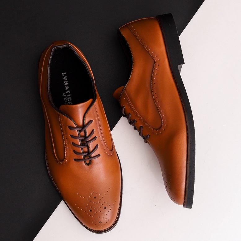 CERBERUS BROWN - Sepatu Pantofel Pria Formal Oxford Kulit Casual Sepatu Kerja Kantor Pria Cowok Original