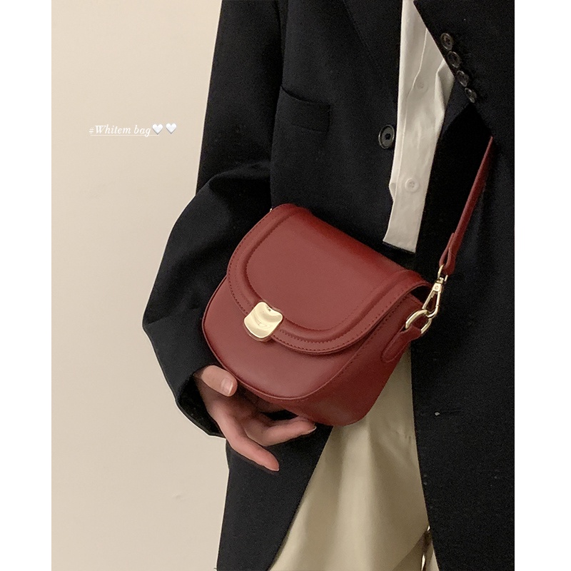 Suhao all-match ins messenger bag female 2022 new trendi fashion retro saddle bag niche tekstur tas bahu tunggal merah