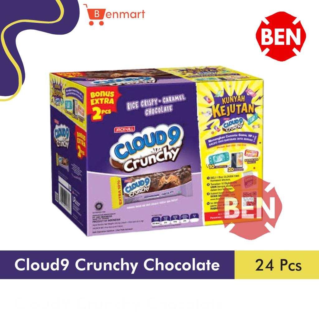 Jual Cloud9 Crunchy Chocolate 1 Pak Box 24 Pcs Cloud 9 Coklat Rice 