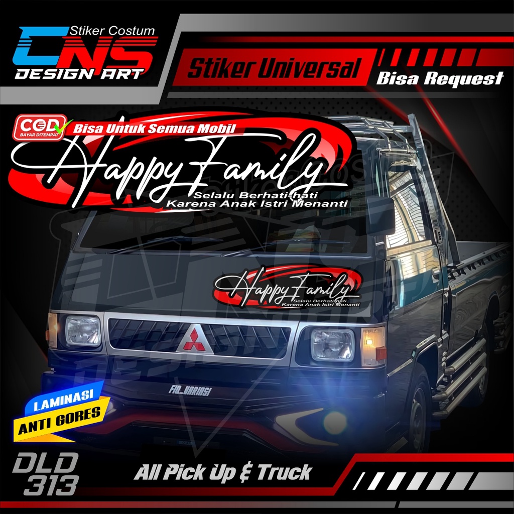 Stiker Decal Variasi Simple Motif HAPPY FAMILY Bisa Untuk Kabin Depan, Kaca, Body Mobil dan lain-lai