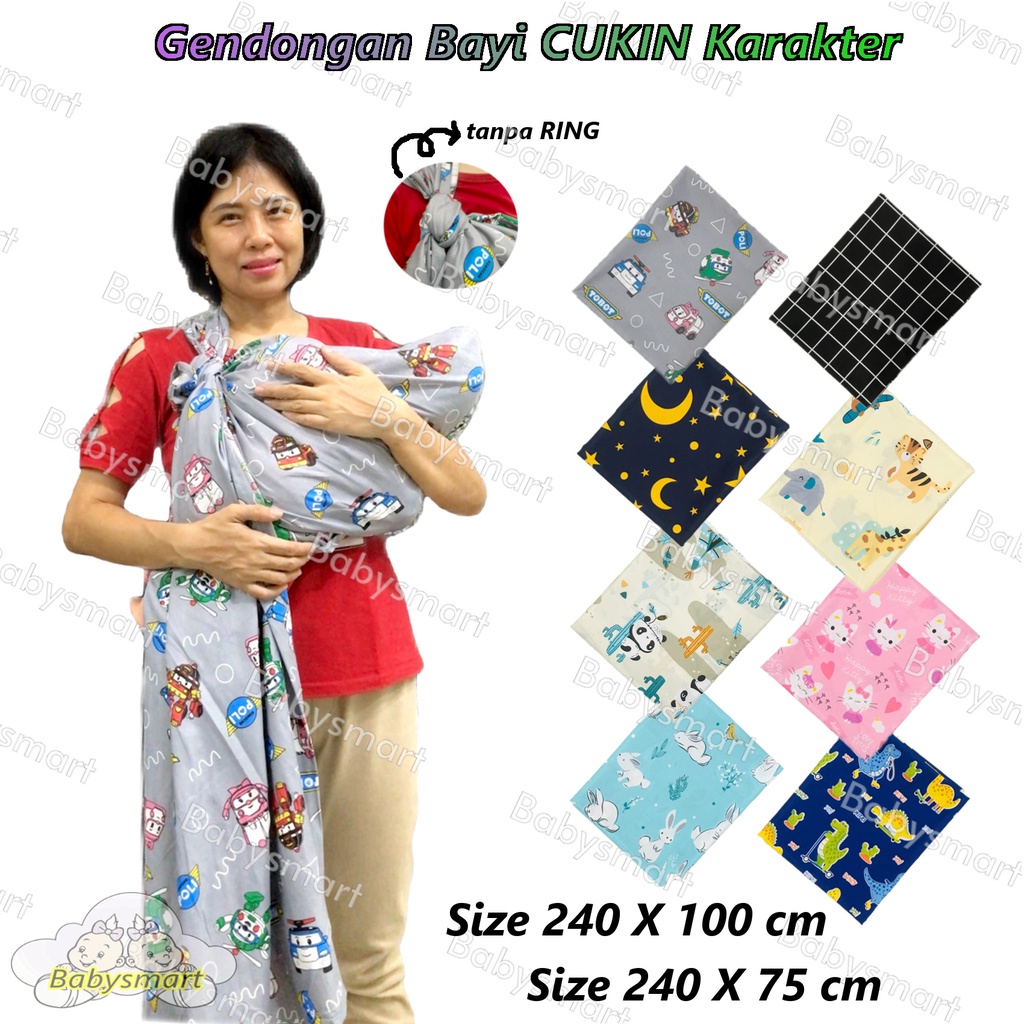 Babysmart - Gendongan Bayi Cukin Jarik Modern Selendang Motif Karakter Tanpa Ring Size 75x240 cm &amp; Size 100x240 cm