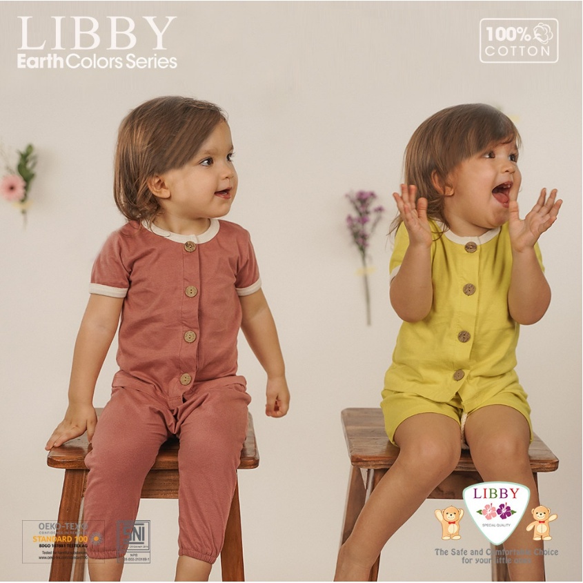 LIBBY EARTH SERIES ROCCO SET BUTTON UP SHIRT AND RIB SHORT PANT ROCCO BAJU PENDEK CELANA PENDEK SETELAN BAJU ANAK  UNISEX 0 - 2 TAHUN