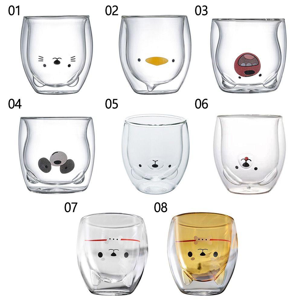 Top Animal Double-layer Glass Mug 250ml Cangkir Air Beruang Kucing