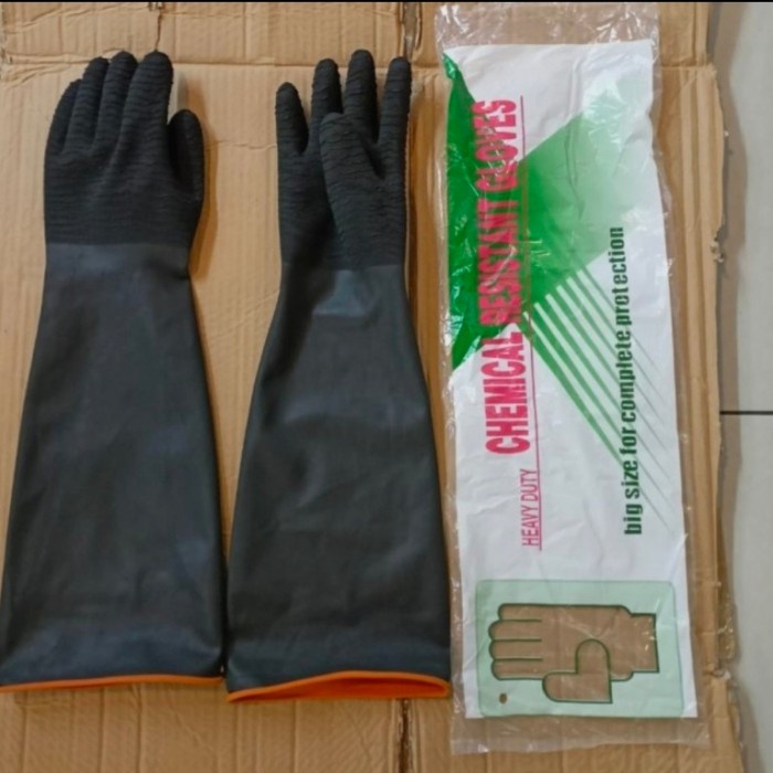 Safety Sarung Tangan Kimia Sandblasting Karet Tahan Kimia Panjang / 21 Inch