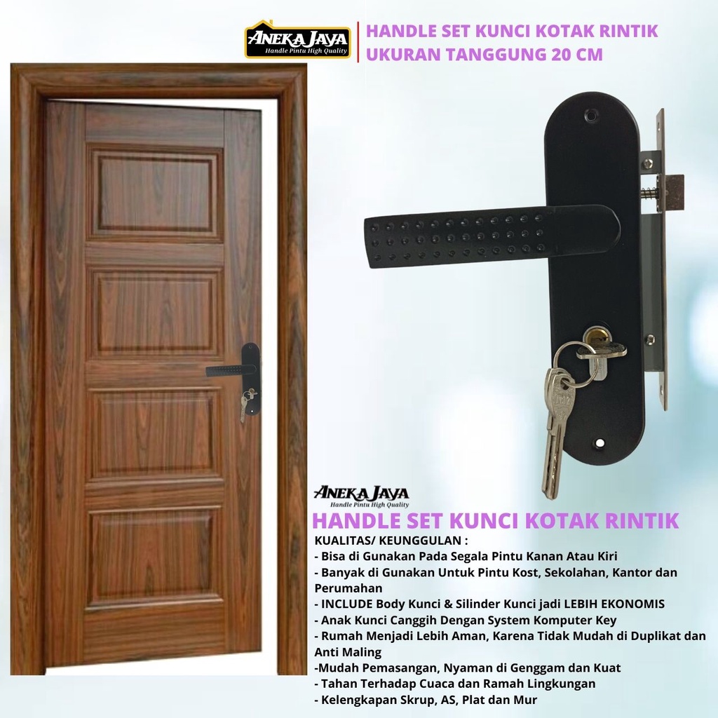 Handle Kunci pintu rumah Set Tanggung 20 cm BLACK Hitam Minimalis