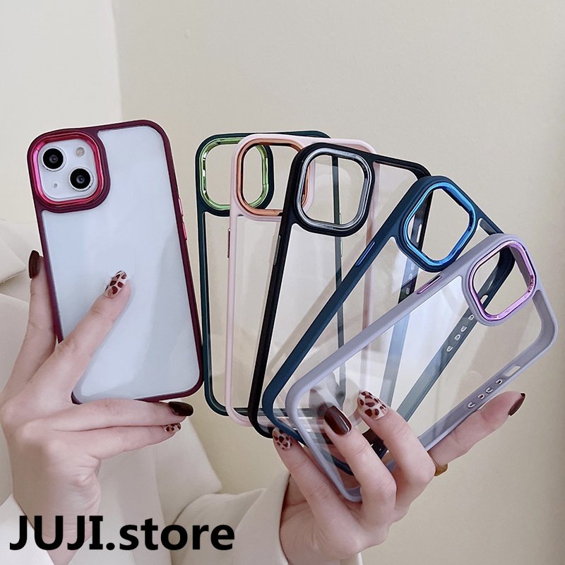 2 In 1 Case Akrilik Transparan Electroplating Shockproof Warna Permen Untuk iPhone 13 12 11 Pro MAX XR X XS MAX 7Plus 8Plus