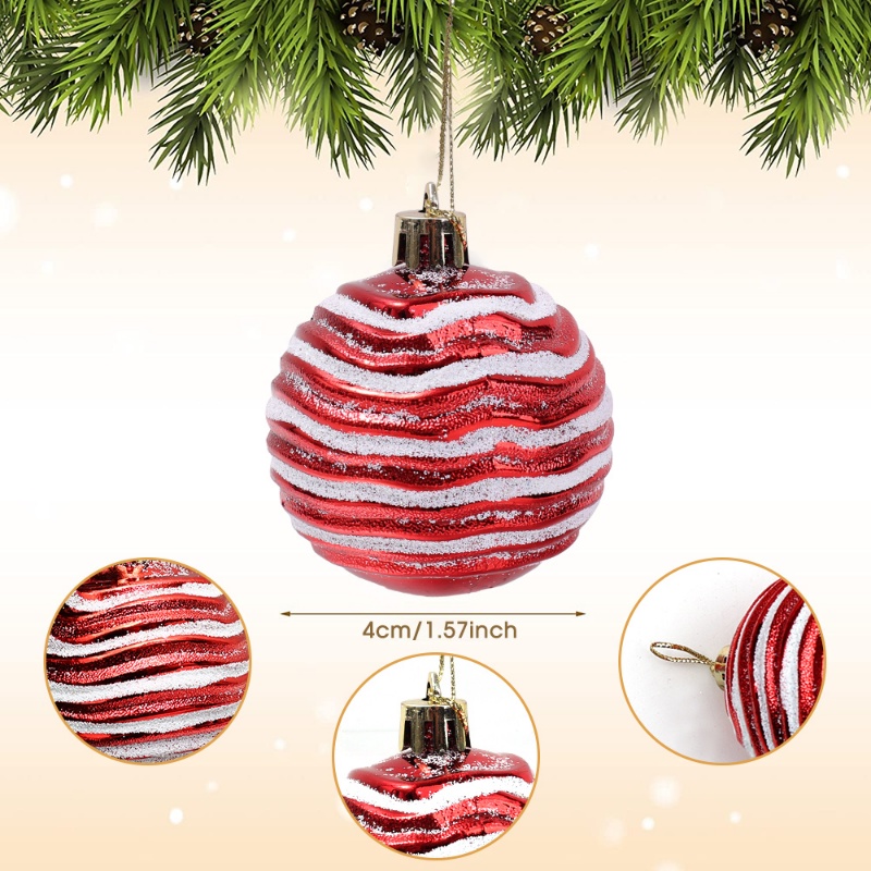 6pcs Ornamen Bola Gantung Motif Garis Warna-Warni Ukuran 6cm Untuk Dekorasi Pohon Natal