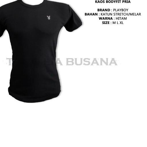 Kaos Dalam Pria Body Fit O Neck Original Playboy Bahan Katun Lembut - Hitam, M