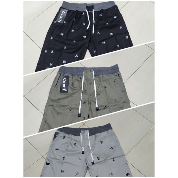 Celana Pendek Chinos Comit Motif Premium Pinggang Karet Bahan Tebal