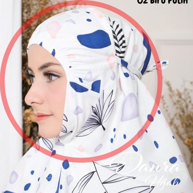 New Mukena Zafira 02 Biru Putih Shabby Chic Katun Adem Danra Hijab