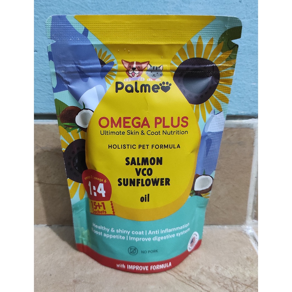 Palmeo Omega Plus Salmon Oil Isi 16 Sachet Vitamin Bulu Kucing Anjing