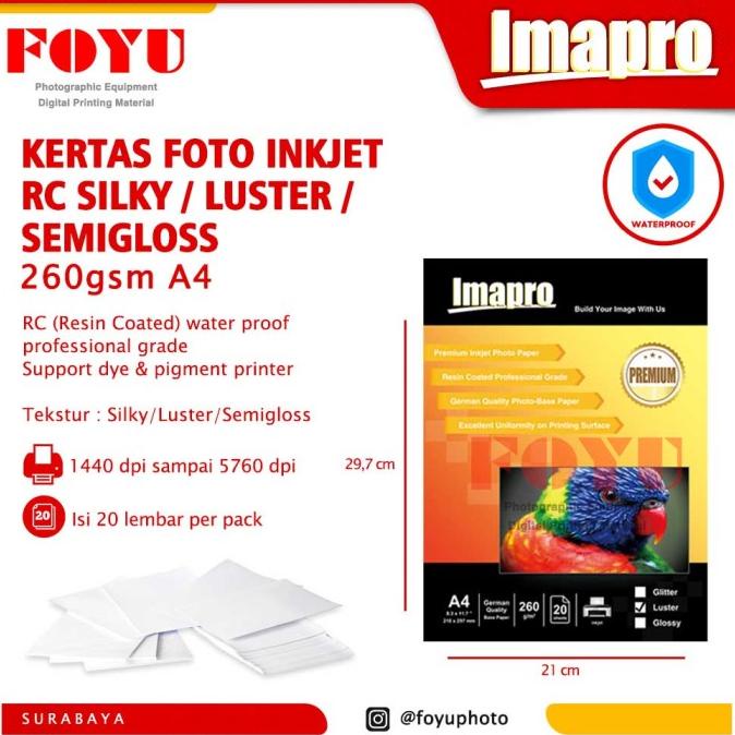 

MURAH Kertas Foto Inkjet Imapro Professional RC Silky Luster 260gsm A4