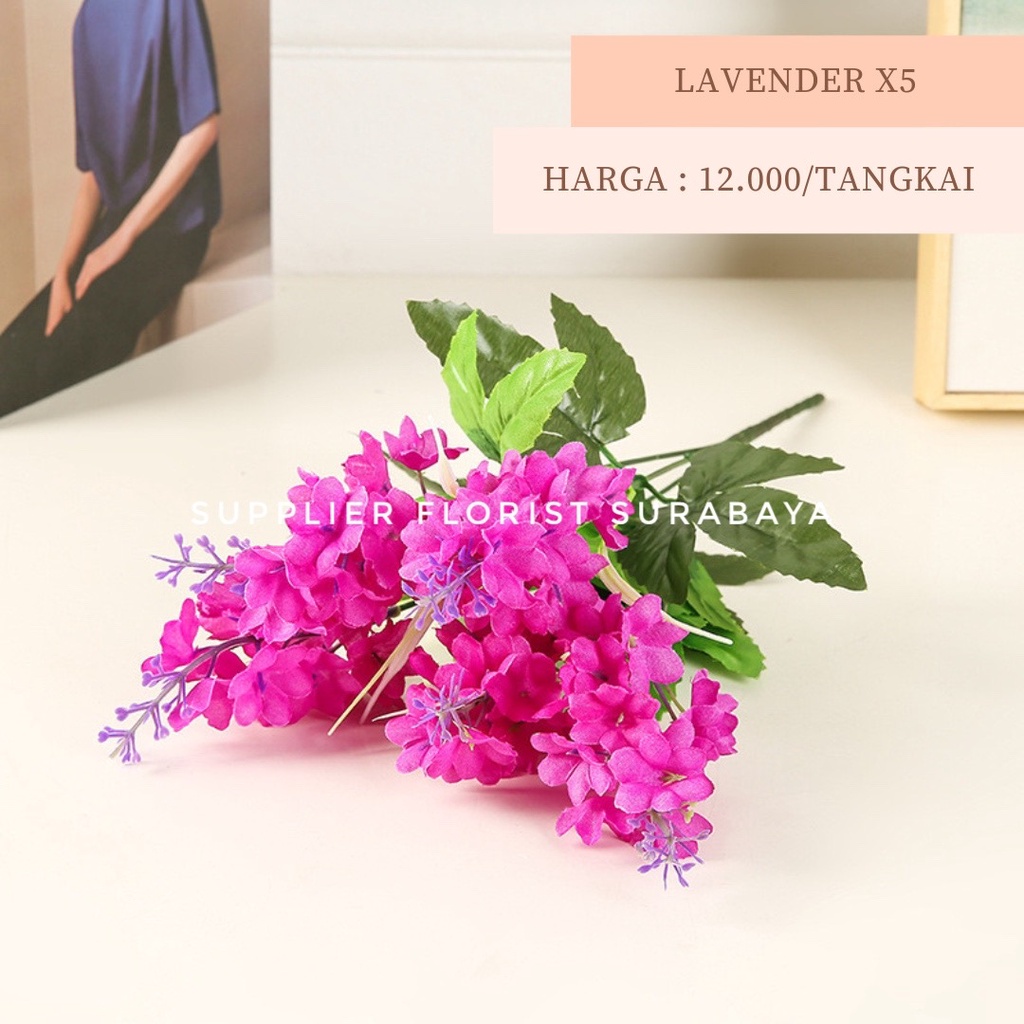 [CABANG 5] BUNGA LAVENDER BAHAN KAIN 1 TANGKAI BERCABANG 5 DAUN LAVENDER BUNGA UNGU ARTIFICIAL FLOWER FLORIST BUKET BUNGA HIASAN BUNGA PALSU