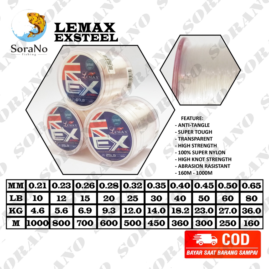 SENAR PANCING LEMAX EXSTEEL SUPER BRAND 0,21  0,23  0,26  0,28  0,32  0,35  0,40  0,45  0,50  0,65  