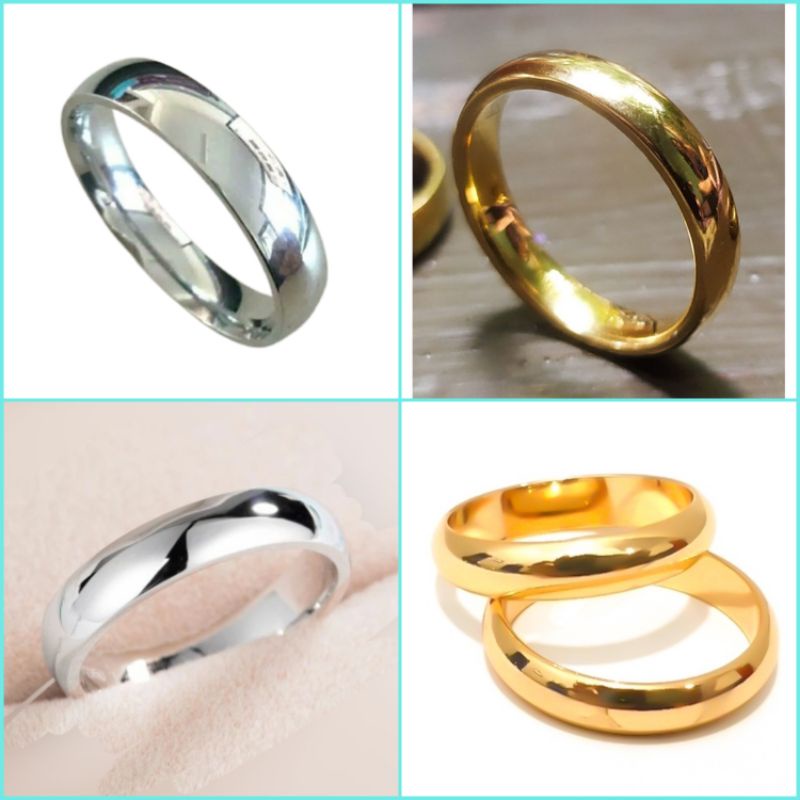 Cincin titanium oval polos silver emas cincin pria wanita