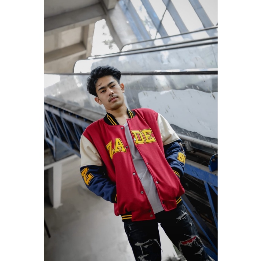 Livingspace | VARSITY Jacket MERAH NEVY CREAM Jaket Varsity Pria Premium HITAM LEATHER Nascar Varsit