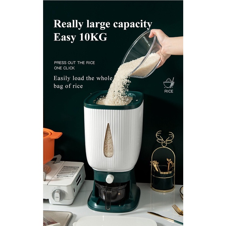 Dispenser Beras Modern 10KG Otomatis Rice Box Food Grade Tempat Penyimpanan Beras/kacang-kacangan Wadah Pengering Berkualitas
