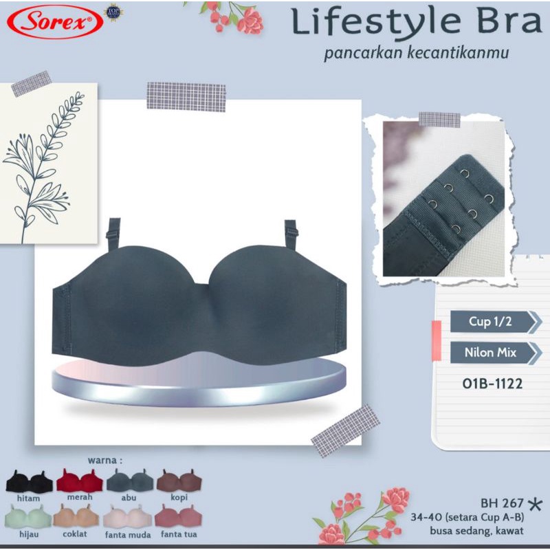 TERLARIS !! BH BRA 267 SOREX KAWAT || BH ROBOT BAHAN LICIN SEAMLESS | TALI BISA COPOT PASANG LIFESTYLE BRA |ADA KAWAT HALF CUP KAIT 2 - SIZE 34 36 38 40