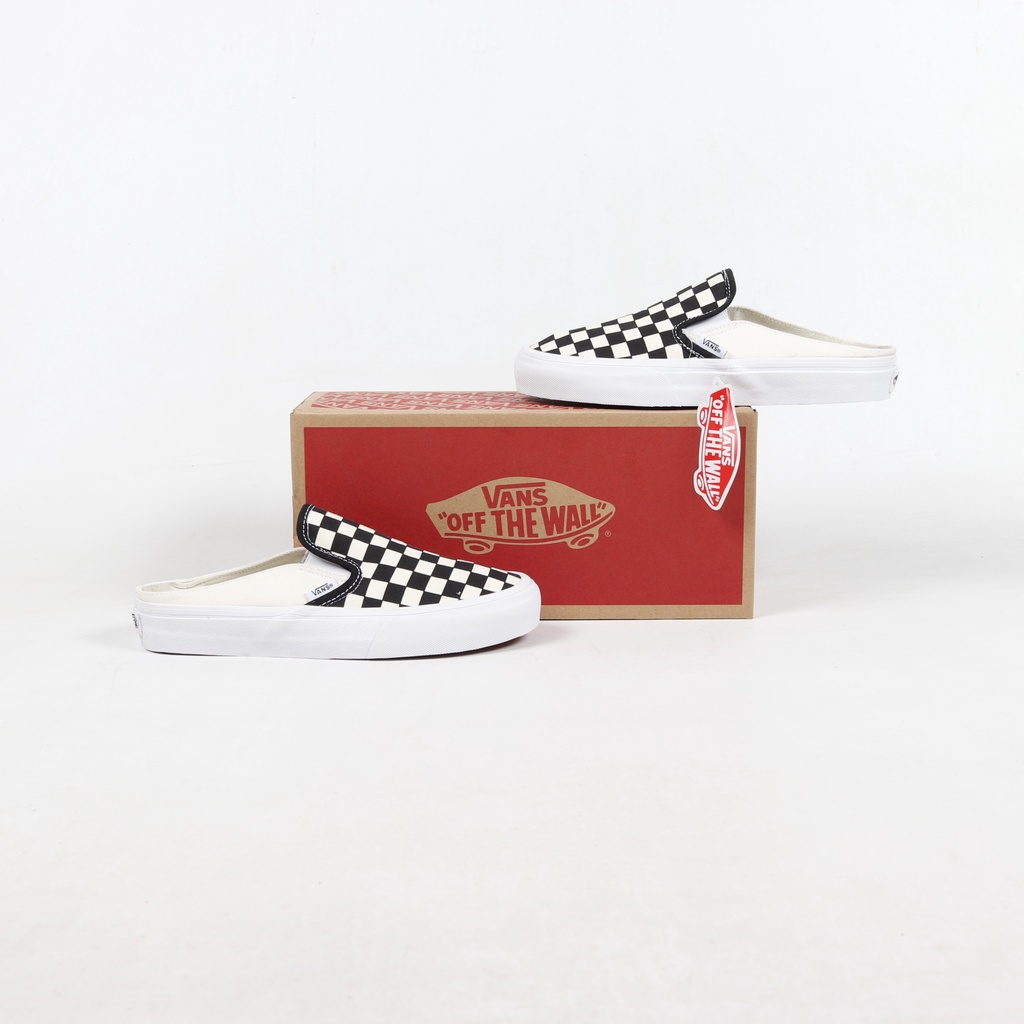 (DBX) Sepatu Vans Slip On Mule Checkerboard Black White - Vans Mule