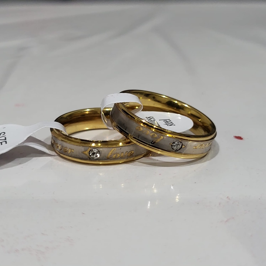 Cincin COUPLE pasangan Udah Dapat 2 Pcs + Box Cincin,LOVE FOREVER Stainless Steel Mata