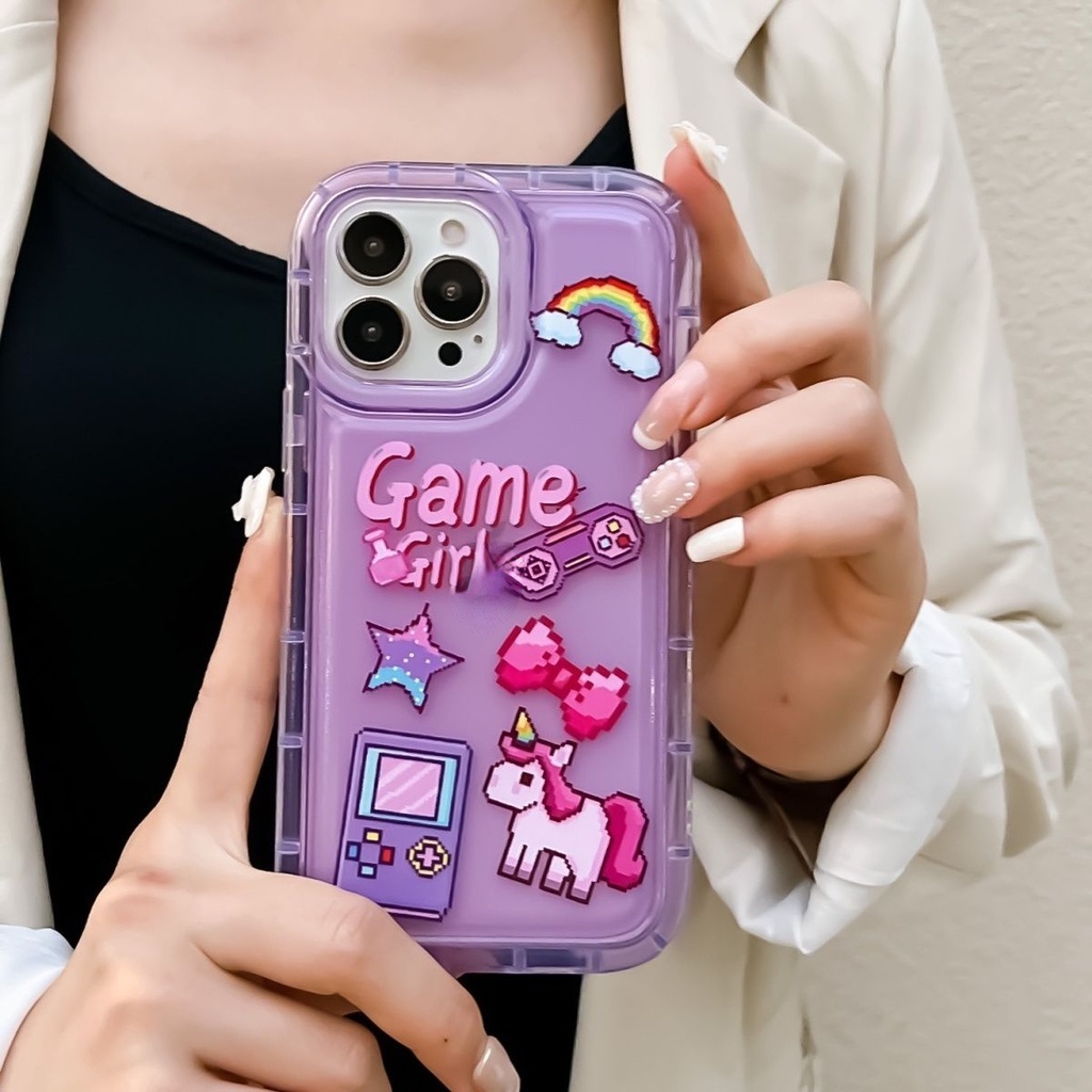 Case Handphone Motif Game Figure Warna Ungu Pelangi Untuk IPhone 12 13 14 11 Pro Max Hhttrt