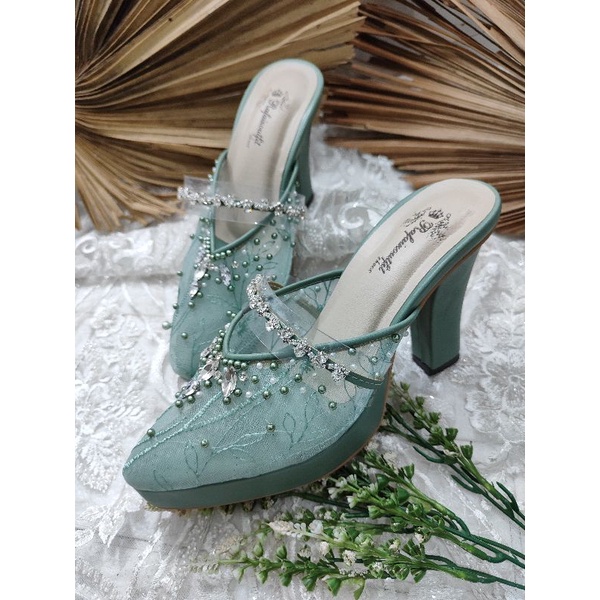 sepatu wanita azwa sage green 10cm tahu