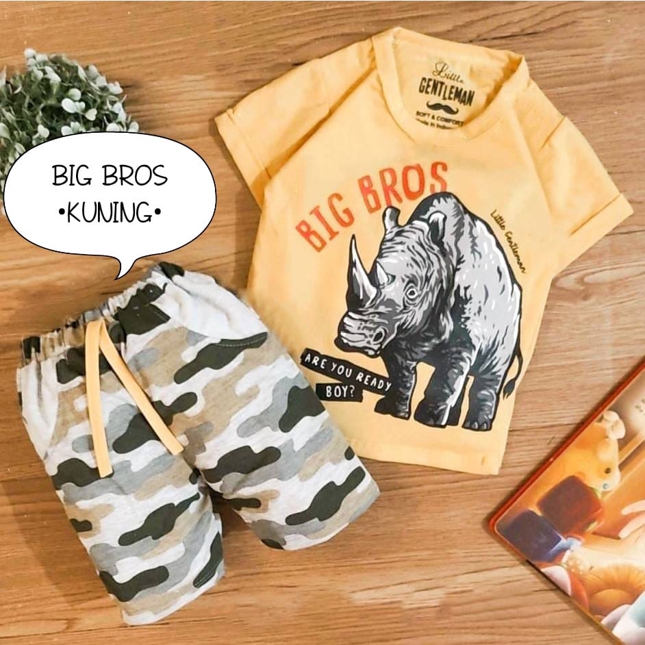 Setelan Baju Bayi Anak Laki-laki Usia 0-6 Bulan Motif Strongest Dino, Big Bros Dan Bon Voyage Atasan Kaos dan Celana