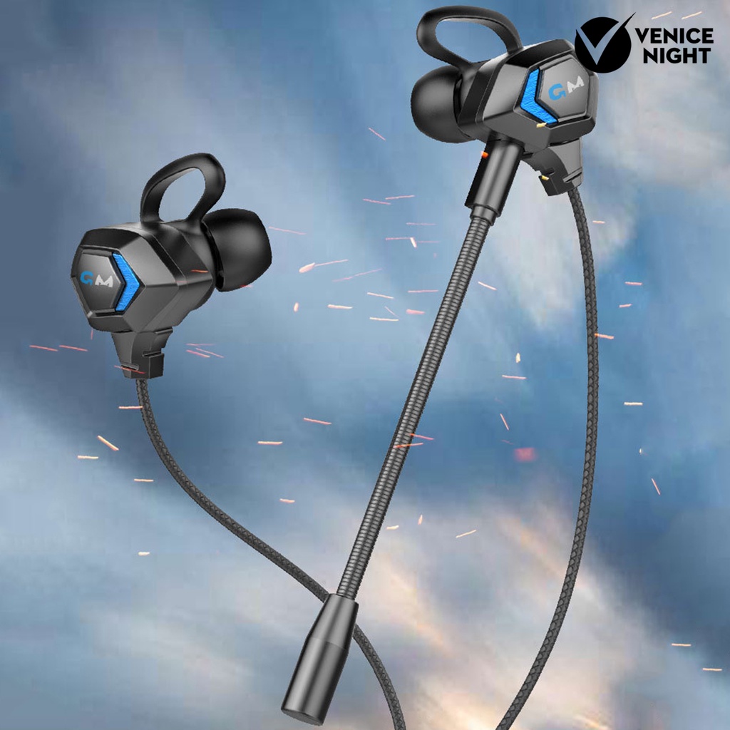 (VNEP) (Berkabel) G28 L Shaped 3.5mm Dynamic Dual Moving Coil Gaming Earphone untuk Ponsel/PC