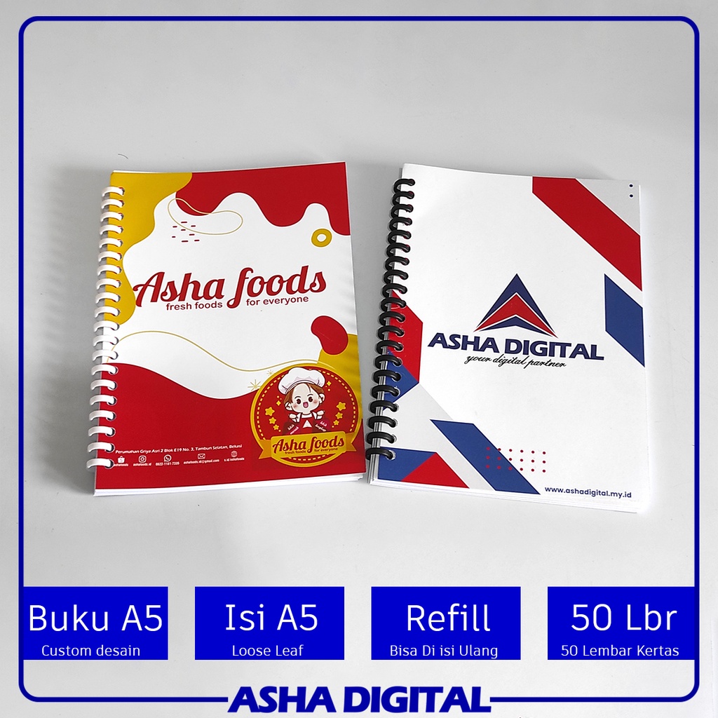 

Binder Custom A5 | Refill Loose Leaf Logo | Buku Tulis Note Book Untuk Seminar Training | Catatan Sekolah Kuliah | Jilid Spiral | Asha Digital