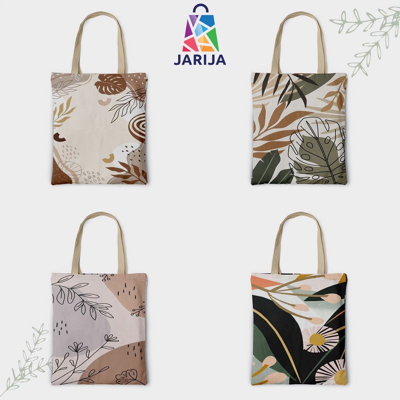 Totebag Kanvas Tote Bag Wanita Canvas Tebal Murah Motif Aesthetic Doodle Daun 1