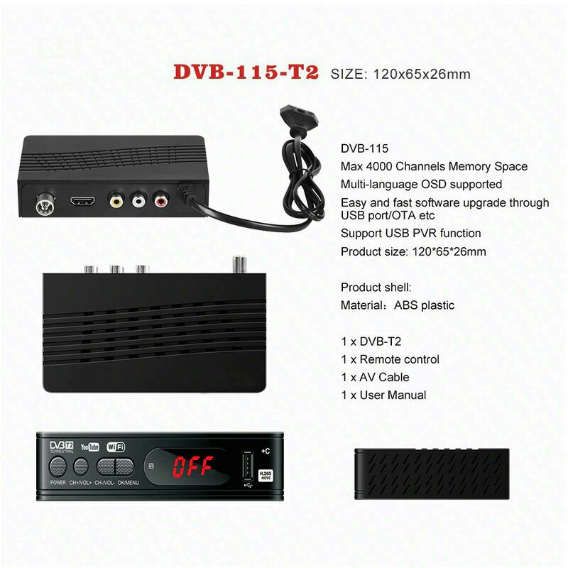 Digital Satellite TV Tuner Box Receiver Youtube H. 265 1080P DVB-T2  dz084 Black