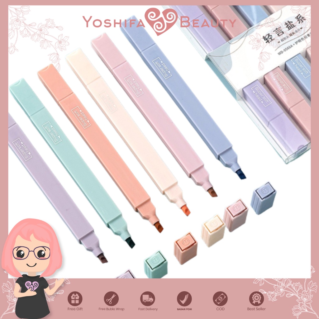 Highlighter Box Pastel  Kotak Aesthetic Set isi 6 | Marker Textlighter Tecliner Macaroon