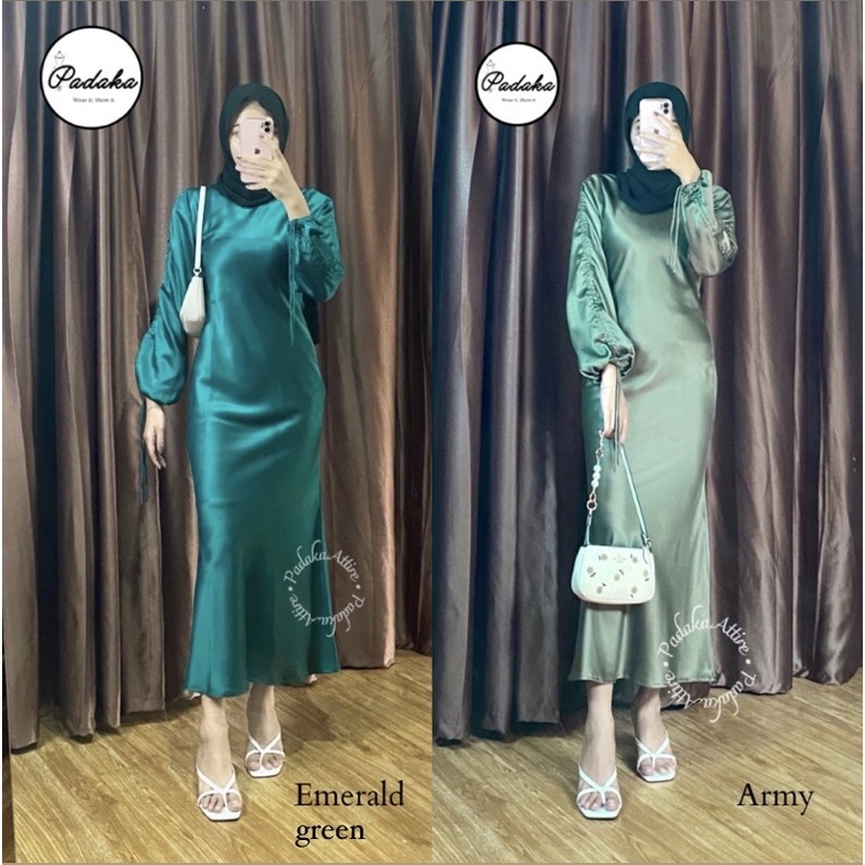 Padaka Attire - DRESS DARLA SILK SATIN - Dress kondangan - PADAKA ATTIRE Serut Lengan Slimfit Body Con Bridesmaid Kondangan Pesta Promnight Silk Maxmara