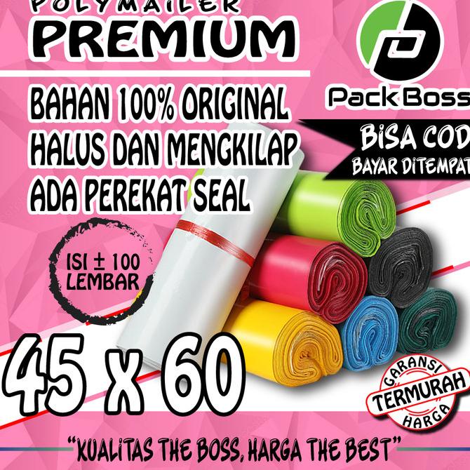 

POLYMAILER PACKBOSS 45X60 ISI 100 LEMBAR *KUALITAS TEBAL 60mc, HARG