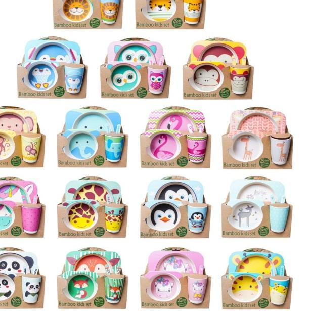 Set Alat Makan 5 in 1 / Piring Makan Anak Balita Peralatan Makan - 005 - Flamingo