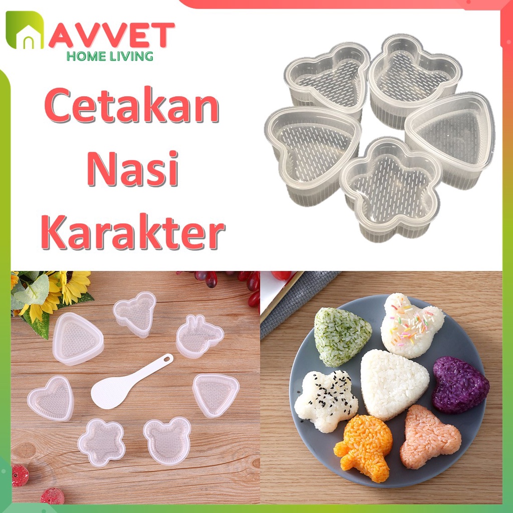 AVVET Cetakan Nasi Sushi Cetakan Nasi Bento Sushi Onigiri Anti Lengket Desain Kartun
