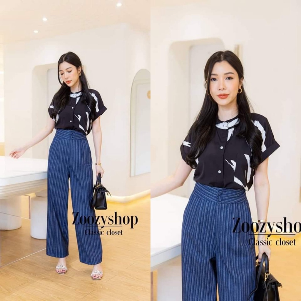 KEMEJA ZOOZY MOTIF ABSTRACT FASHION WANITA IMPORT BANGKOK CODE 47